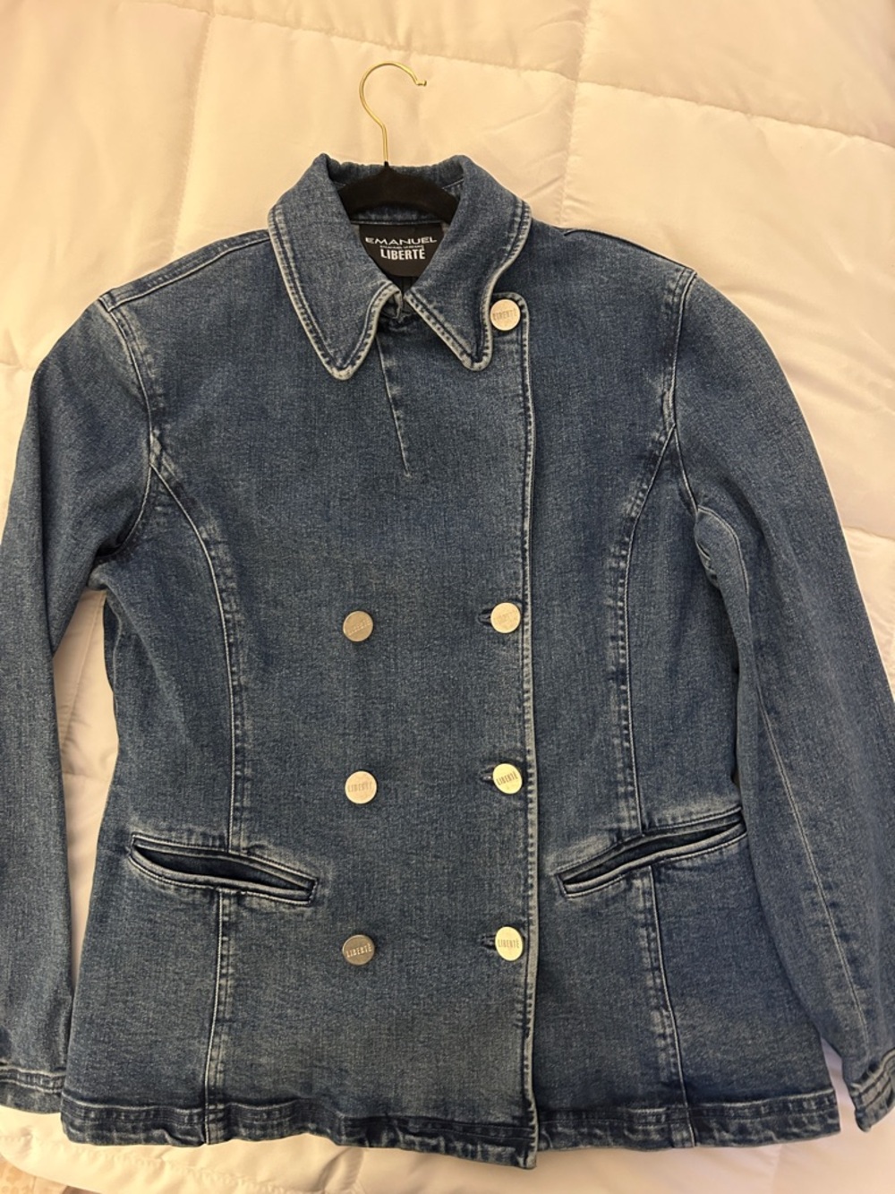 Emanuel Ungaro Distressed Blue Denim Double-Breasted Jacket